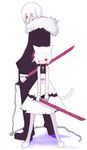  1girl animal_ears back-to-back bandages cat_ears chain cross cross_fitchy latin_cross long_sleeves original sanada_taketo sword tail weapon white_hair 