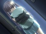  doorknob doorway dutch_angle game_cg hizuki_mitsuna kawagishi_keitarou long_hair long_sleeves night pillow pillow_hug ringetsu solo twintails 