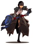  armor black_hair blue_eyes hammer helper_(armor) kuroobi_(armor) monster_hunter monster_hunter_g rathalos_(armor) sakamoto_mineji solo thighhighs zettai_ryouiki 