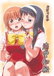  barasui blush cheek-to-cheek holding_hands hug kamiizumi_yasuna kashimashi multiple_girls one_eye_closed osaragi_hazumu school_uniform yuri 