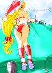  back bikini blonde_hair blue_eyes christmas from_behind gomamiso_(gomamiso_sp) hat long_hair looking_back original red_bikini santa_hat solo swimsuit ushita_kaoruko very_long_hair 