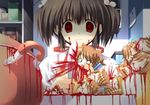  animal_ears apron artist_request black_hair blood cat_ears chibi closed_eyes death empty_eyes guro hair_ornament hairclip knife komaki_manaka pot red_eyes ribbon severed_head short_hair smile tears to_heart_2 what yuzuhara_konomi 