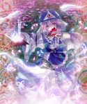  artist_request blue_dress bug butterfly covered_mouth dress fan folding_fan hat insect long_sleeves pink pink_eyes pink_hair saigyouji_yuyuko short_hair solo touhou triangular_headpiece 