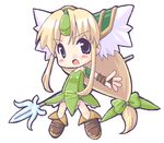  artist_request blonde_hair blue_eyes blush boots bow brown_footwear brown_gloves chibi dress eyebrows_visible_through_hair fingerless_gloves forehead_jewel full_body gloves green_bow green_dress hair_bow holding holding_spear holding_weapon legs_apart long_hair low-tied_long_hair polearm riesz seiken_densetsu seiken_densetsu_3 sidelocks simple_background solo spear standing very_long_hair weapon white_background 