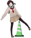  black_legwear long_sleeves original pantyhose pleated_skirt scarf school_uniform skirt solo striped striped_scarf sweater tokai_knight traffic_cone 