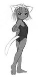 animal_ears artist_request cat_ears copyright_request dark_skin greyscale monochrome one-piece_swimsuit school_swimsuit solo swimsuit tail 