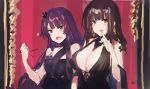  2girls anger_vein angry bangs bare_arms bare_shoulders blunt_bangs blush breasts character_request cleavage clenched_hand dsr-50_(girls_frontline) earrings echj fist_shaking furrowed_eyebrows girls_frontline hand_up hime_cut index_finger_raised jewelry large_breasts long_hair looking_at_viewer multiple_girls open_mouth red_eyes shiny shiny_hair sketch straight_hair upper_body very_long_hair 