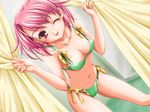  bikini bow breasts covered_nipples futarijime game_cg lugosi_ela medium_breasts momoi_chinatsu one_eye_closed pink_eyes pink_hair ribbon short_hair solo swimsuit tongue yellow_bow 