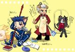  2boys animal_ears archer cat_ears dark_skin dark_skinned_male dog_ears fate/stay_night fate_(series) gae_bolg lancer long_sleeves multiple_boys nekoneko polearm spear toosaka_rin translation_request turtleneck weapon 