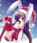  animal_ears artist_request bunny_ears christmas hat original santa_costume santa_hat snow snowing solo thighhighs 