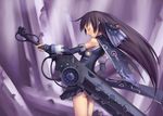  artist_request black_hair cape closed_eyes copyright_request dress elbow_gloves gloves lace long_hair long_sleeves mecha science_fiction solo sword weapon 