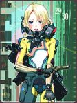  banned_artist blonde_hair blue_eyes blush fingerless_gloves gloves gun handgun nagasawa_shin original revolver science_fiction solo uniform weapon 