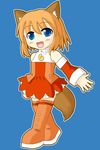  animal_ears artist_request bare_shoulders blonde_hair blue_eyes blush boots chibi detached_sleeves fang firefox fox_ears fox_tail long_sleeves looking_at_viewer orange_footwear os-tan personification short_hair smile solo tail thigh_boots thighhighs 