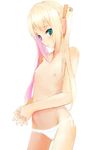  akahoshi_kenji blonde_hair blue_eyes flat_chest green_eyes jpeg_artifacts lace lace-trimmed_panties long_hair navel nipples original panties skinny solo standing thigh_gap topless twintails underwear underwear_only white_panties 