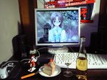  2d_dating alcohol cake computer cross_channel food lonely miyasumi_misato pastry photo wine 