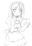  apron copyright_request greyscale hairband lineart long_sleeves monochrome short_hair sige sketch solo tray waitress 