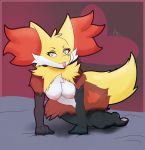  all_fours azlech breasts chest_tuft delphox female looking_at_viewer navel nintendo nipples pawpads pok&eacute;mon pok&eacute;mon_(species) solo tongue tongue_out tuft video_games 