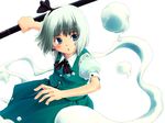  blue_eyes dress green_dress grey_hair konpaku_youmu konpaku_youmu_(ghost) sheath sheathed short_hair solo sword sys_(suisei) touhou weapon white_background 