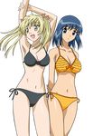  absurdres armpits arms_up bikini blonde_hair breasts highres kobayashi_jin multiple_girls sawachika_eri school_rumble suou_mikoto swimsuit transparent_background twintails vector_trace 