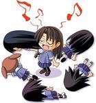  artist_request azumanga_daiou bad_singing black_hair chibi closed_eyes eighth_note glasses kagura_(azumanga_daiou) kasuga_ayumu long_hair lowres microphone mihama_chiyo mizuhara_koyomi multiple_girls music musical_note open_mouth pleated_skirt sakaki school_uniform singing skirt takino_tomo thighhighs twintails 