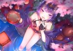  breasts cherry_blossoms demon drink fate/grand_order fate_(series) food fruit horns japanese_clothes kimono purple_eyes purple_hair sake short_hair shuten_douji_(fate) sll water 