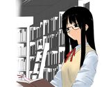  book bookshelf glasses ladder open_book original reading school_uniform solo sweater sweater_vest tsuina vest 
