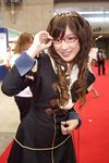 brown_hair character_request copyright_request cosplay curly_hair glasses long_hair long_sleeves photo red-framed_eyewear smile solo_focus tiara 