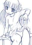  :o arm_support blush bosshi copyright_request embarrassed greyscale hair_ribbon long_hair looking_down monochrome open_mouth panties pantyshot pantyshot_(sitting) pleated_skirt ribbon sitting sketch skirt solo surprised twintails underwear wind wind_lift 