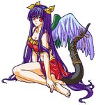  artist_request asymmetrical_wings barefoot blue_hair dizzy dress feet full_body guilty_gear long_hair red_eyes ribbon solo tail tail_ribbon transparent_background very_long_hair wings 
