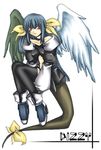  artist_request asymmetrical_wings bad_anatomy blue_hair dizzy guilty_gear red_eyes ribbon solo tail tail_ribbon thighhighs wings 