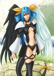  artist_request asymmetrical_wings blue_hair dizzy guilty_gear long_sleeves red_eyes ribbon solo tail tail_ribbon thighhighs wings 