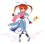  beads blue_eyes bow brown_hair dress frapowa full_body hair_beads hair_bow hair_ornament left-handed long_skirt long_sleeves looking_at_viewer lyrical_nanoha magical_girl mahou_shoujo_lyrical_nanoha mahou_shoujo_lyrical_nanoha_a's open_mouth pantyhose raising_heart scarf shoes simple_background skirt solo standing takamachi_nanoha twintails two_side_up white_background white_dress winged_shoes wings 