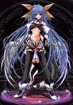  arms_behind_back asymmetrical_wings black_legwear blue_hair boots breasts choker dizzy guilty_gear hair_ribbon high_heels large_breasts long_hair midriff red_eyes ribbon shinano_yura shoes solo tail tail_ribbon thighhighs underboob very_long_hair wings 