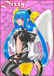  artist_request asymmetrical_wings bad_anatomy blue_hair dizzy guilty_gear long_sleeves red_eyes ribbon solo tail tail_ribbon thighhighs wings 