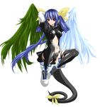  artist_request asymmetrical_wings blue_hair boots bow dizzy guilty_gear hair_bow long_hair midriff navel red_eyes ribbon solo tail tail_ribbon thighhighs twintails very_long_hair wings 