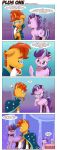  2019 beard clothing comic dessert dialogue english_text equine eyewear facial_hair female food friendship_is_magic glasses group hi_res horn ice_cream inside magic male mammal my_little_pony saturdaymorningproj starlight_glimmer_(mlp) sunburst_(mlp) text twilight_sparkle_(mlp) unicorn winged_unicorn wings 