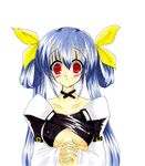  :o artist_request blue_hair blush breasts dizzy guilty_gear large_breasts long_sleeves looking_at_viewer lowres parted_lips praying red_eyes simple_background solo underboob underboob_cutout upper_body white_background 