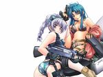  ass assault_rifle bikini blue_hair blush boots bow braid brown_eyes camouflage camouflage_bikini chidori_kaname fingerless_gloves full_metal_panic! gloves gun hair_bow handgun holding holding_gun holding_weapon looking_back multiple_girls nagayori one_eye_closed pistol resized rifle silver_hair single_braid swimsuit teletha_testarossa thighhighs vest wallpaper weapon 