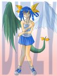  artist_request asymmetrical_wings bad_anatomy blue_hair dizzy guilty_gear ribbon solo tail tail_ribbon wings yellow_eyes 