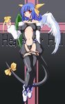  artist_request asymmetrical_wings blue_hair boots bow dizzy guilty_gear hair_bow long_hair long_sleeves midriff navel red_eyes ribbon solo tail tail_ribbon thighhighs wings 
