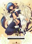  artist_request blue_hair boots chain choker cuffs dizzy feathers flower guilty_gear long_hair long_sleeves lying on_back on_side solo tail thighhighs very_long_hair wings 