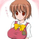  blush breasts brown_hair kashimashi large_breasts lowres miyata_gakuman osaragi_hazumu red_eyes school_uniform short_hair solo 