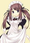  blue_eyes brown_hair copyright_request jewelry long_sleeves maid murakami_suigun simple_background smile solo twintails 