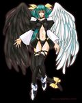  artist_request asymmetrical_wings dizzy green_hair guilty_gear long_sleeves red_eyes ribbon solo tail tail_ribbon thighhighs wings 