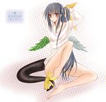  artist_request asymmetrical_wings bad_anatomy barefoot blue_hair dizzy feet guilty_gear nightshirt red_eyes ribbon solo tail tail_ribbon wings 