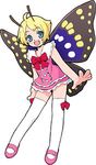  :d antennae blonde_hair blue_eyes butterfly_wings fairy full_body lowres mary_janes official_art open_mouth shimon shimotsuma shoes short_hair simple_background smile solo thighhighs white_legwear wings 