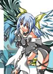 artist_request asymmetrical_wings blue_hair dizzy guilty_gear long_sleeves red_eyes ribbon solo tail tail_ribbon thighhighs wings 