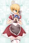  ahoge artoria_pendragon_(all) blonde_hair fate/stay_night fate_(series) ladle maid saber shiikeru solo thighhighs zettai_ryouiki 