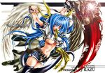  artist_request asymmetrical_wings blue_hair dizzy guilty_gear pirate red_eyes ribbon scythe solo tail tail_ribbon thighhighs wings 