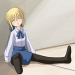  artist_request artoria_pendragon_(all) blonde_hair blouse closed_eyes fate/stay_night fate_(series) long_sleeves lowres pantyhose saber sleeping solo 